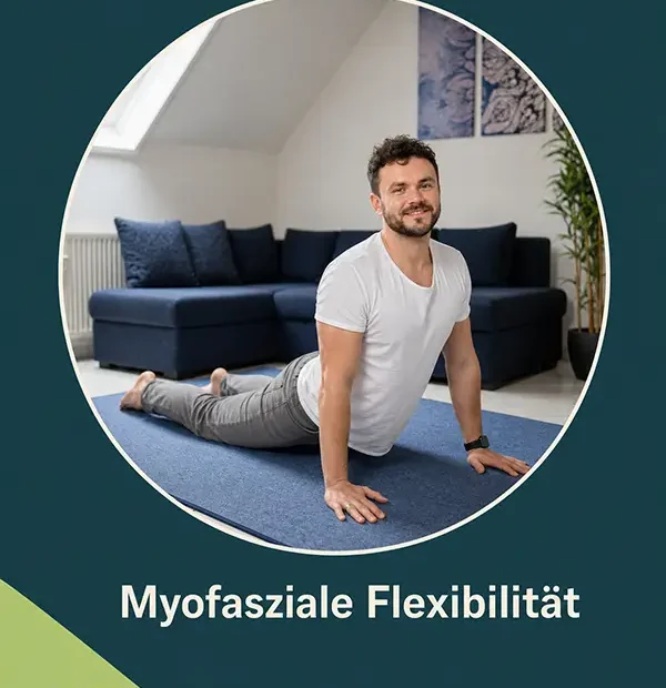 Paul Hafemann macht eine myofasziale Flexibilitätsübung auf einem Coverbild.