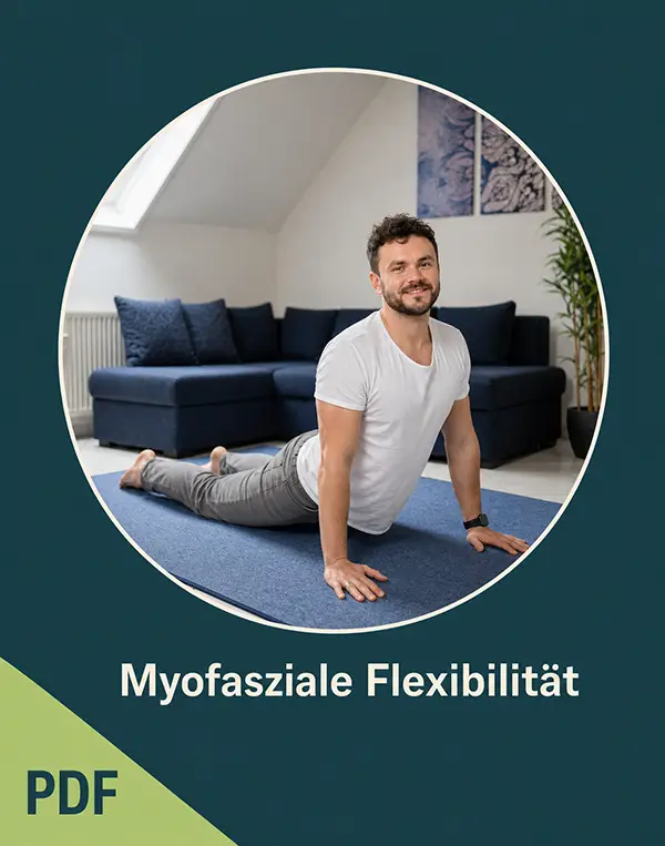 Paul Hafemann macht eine myofasziale Flexibilitätsübung auf einem Coverbild.